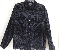 Citron Santa Monica Sz L Most Exquisite Black Velvet Burnout Shirt Jacket Top 