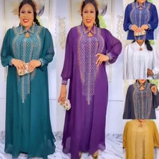 Two Piece Open Kaftan Abaya Women Chiffon Long Dress African Dashiki Robe Party