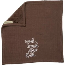 NEW!~Wash Cloth ~ "Wash Brush Floss Flush"~Cotton/Terrycloth