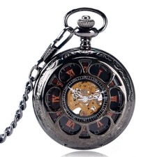 Men's Mechanical Retro Pocket Watch with Chain Retro Roman Numerals Display Gift