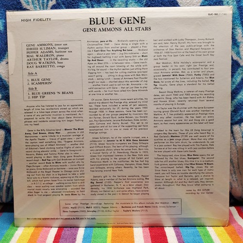 Gene Ammons Blue Gene SEALED Original 1985 Fantasy Prestige OJC192 Jazz Classics - Foto 3 di 15