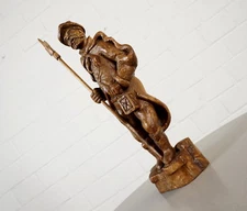 Wooden Night Watchman with Lantern and Halberd Castle Guard Carved 1960s