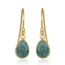 Amazonite Gemstone Dangle Earrings 925 Silver Yellow Gold Plated Jewelry
