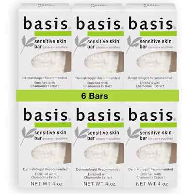 #ad Basis Sensitive Skin Bar Soap for Body Hands and Face Unscented Soap Bar for S $16.39