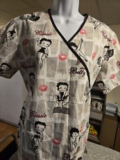 Betty Boop Women's Scrub Top Short Sleeve 2 pockets V Neck Small
