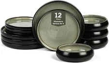 Stone Lain Lagoon 12-Piece Dinnerware Set Stoneware, Plates and Bowls set, Micr