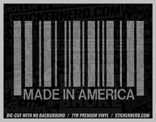 Made In America Bar Code Sticker - Car Decals - Window Decal Cars USA Stickers