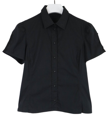 PRADA Shirt Women's IT 46 Collared Short Sleeve Black Button-Up Blouse