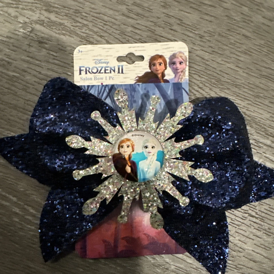 NWT DISNEY FROZEN II LARGE BLUE GLITTER SNOWFLAKE BOW (W/ SALON CLIP) - Image 4 of 4