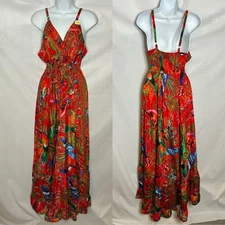 Beleza Indiana Tropical Red Maxi Dress size 1X NWT Brazil Vacation Beach Island