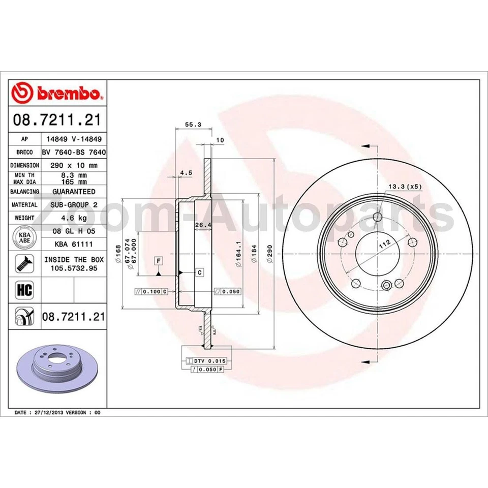 Kit de pastilhas de freio rotores de freio dianteiro traseiro Brembo para 2006 2007 Mercedes-Benz C350 - Imagem 2 de 4