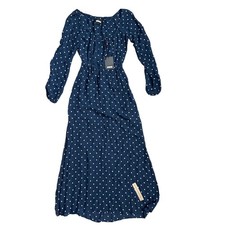 Reformation Augusta Dress Long Sleeve Side Slit in Punto Navy Polka Dot Size XS