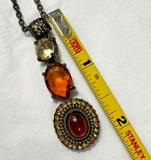 NRT Avon Nina Ricci Necklace Pendant Amber Rhinestone Chunky Boho Chic Artsy