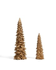 Christmas Tree Figurines, 2Pcs Christmas Trees Resin Distressed Gold Table To...