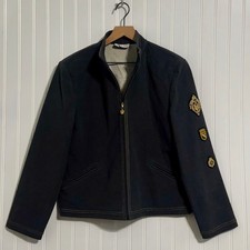 St. John Sport Womens L Black Zip Jacket Crest Patches Vintage PreppyEquestrian