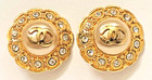 Auth Signed Chanel Earrings CC Faux Pearl  Crystal Yellow Gold Plate Clip on Vtg — photo 2