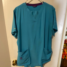 Carhartt XL Blue Solid Medical Scrub Set Knit Top  Pants Elastic drawsWaistband