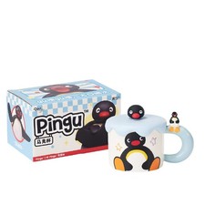 Kawaii Pingu Ceramic Mug With Handle And Cover For Coffee cup-400ml