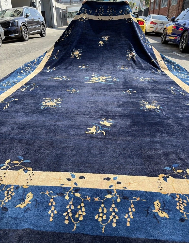Auténtica: Alfombra China Art Deco Antigua Variante Pekín Azul Índigo 11x17 Sin Reserva Foto 3 de 4