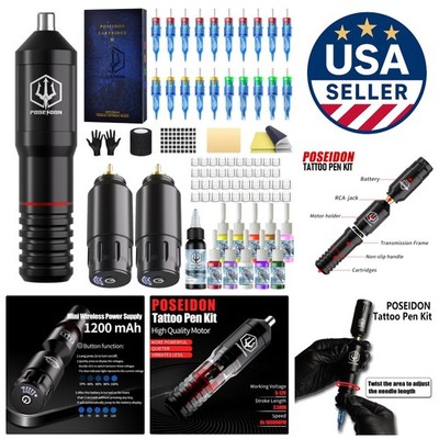 Complete Portable Tattoo Machine Set - 2 Batteries, Inks & Practice Supplies