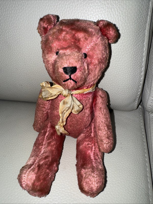 Vintage  Pink MOHAIR TEDDY BEAR NO TAGS STEIFF? JOINTED, BLk BUTTON EYES 9  Htf