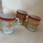 3  Vintage ANCHOR HOCKING FIRE KING Kimberly Diamond Coffee Mug Cups