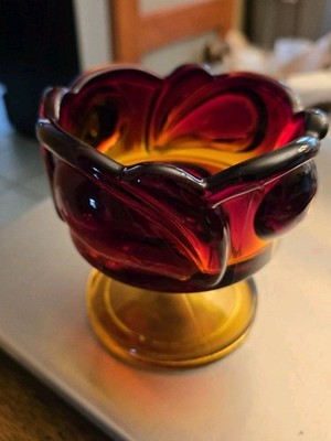 Indiana Glass Tiara Leaf Amberina Colored Candle Holder