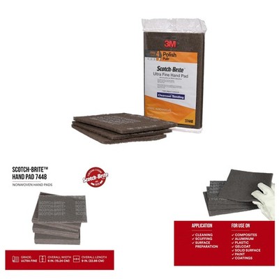 Scotch-Brite Ultra Fine Grade 7448 Hand Pad Pack of 3 6x9 Inch Surface