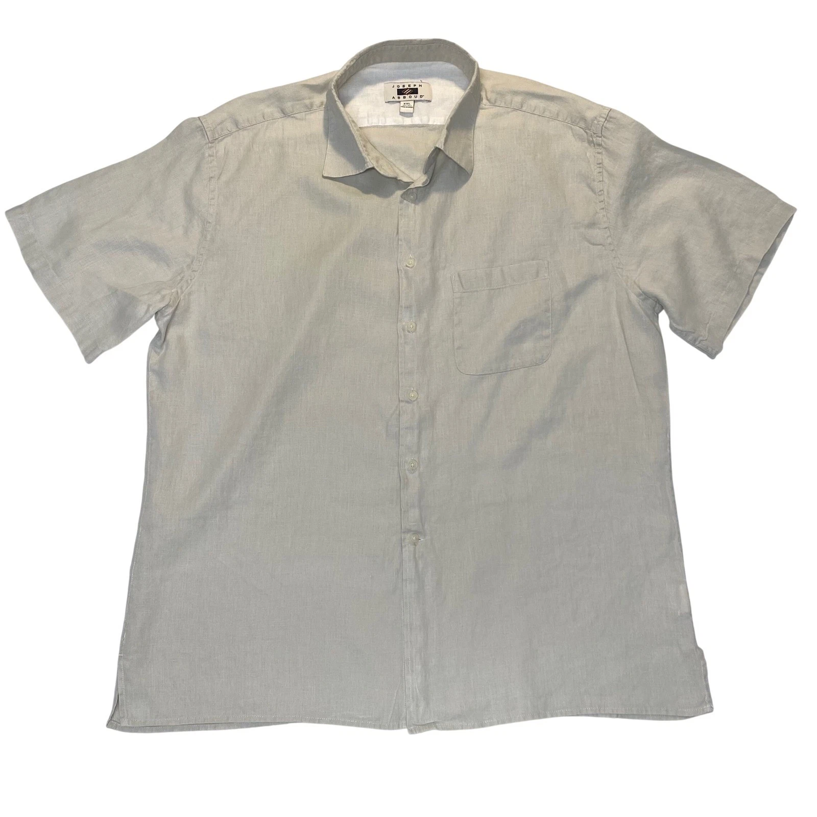 Joseph Abboud Mens XXL 100% Linen Short Sleeve Button Up Shirt Beige RN 77219