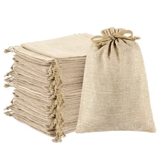 75 Pcs Small Burlap Gift Bags with Drawstring - 5.4" x 3.7" Burlap Favor Sack...