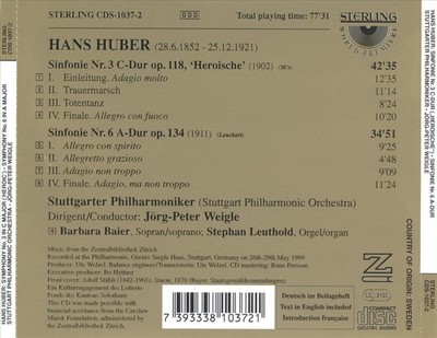 HANS HUBER: SYMPHONY NO. 3; SYMPHONY NO. 6 NEW CD