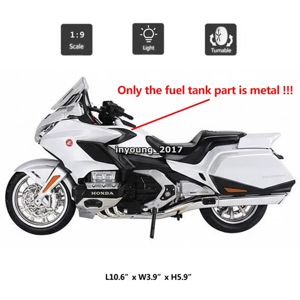 1/9 Honda Gold Wing Tour GL1800 Motorcycle Model Diecast Boys Toys Kids Silver - Image 2 of 4