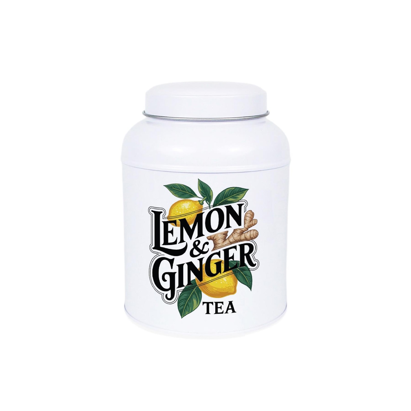 Lemon & Ginger Tea Canister - Small Domed Metal Kitchen Storage Container 600ml