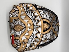 Sprayground DLX Backpack Gold Silver Print Chain Detail Used