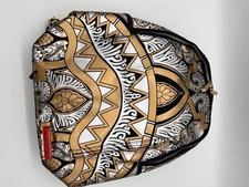 Sprayground DLX Backpack Gold Silver Print Chain Detail Used