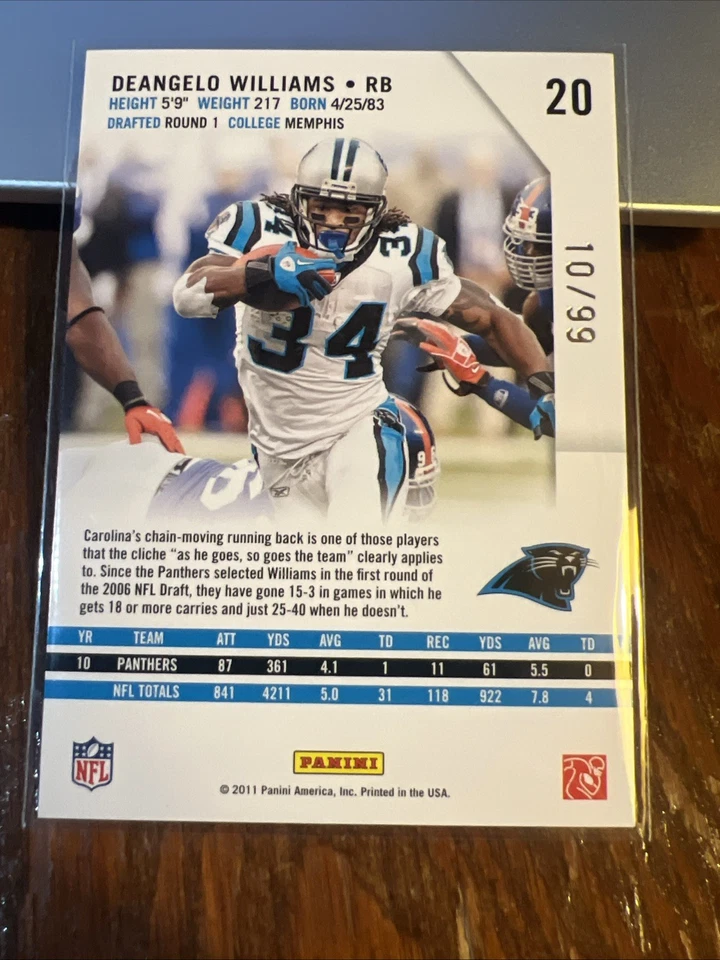 DeAngelo Williams 2011 Panini Rookies & Stars Longevity Parallel Holofoil /99 - Image 4 of 4