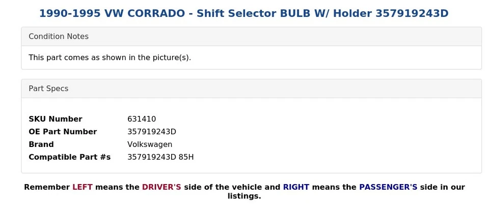 1990-1995 VW CORRADO - Shift Selector BULB W/ Holder 357919243D - Image 3 of 4