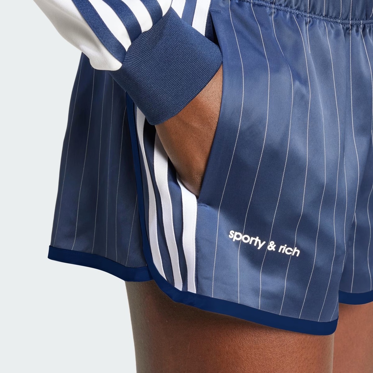 adidas x Sporty & Rich Track Short Navy/White | eBay