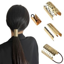 3 Metal Hair Ties, Ponytail Cuffs - Gold  Silver Hair Accessories Gold Set 17