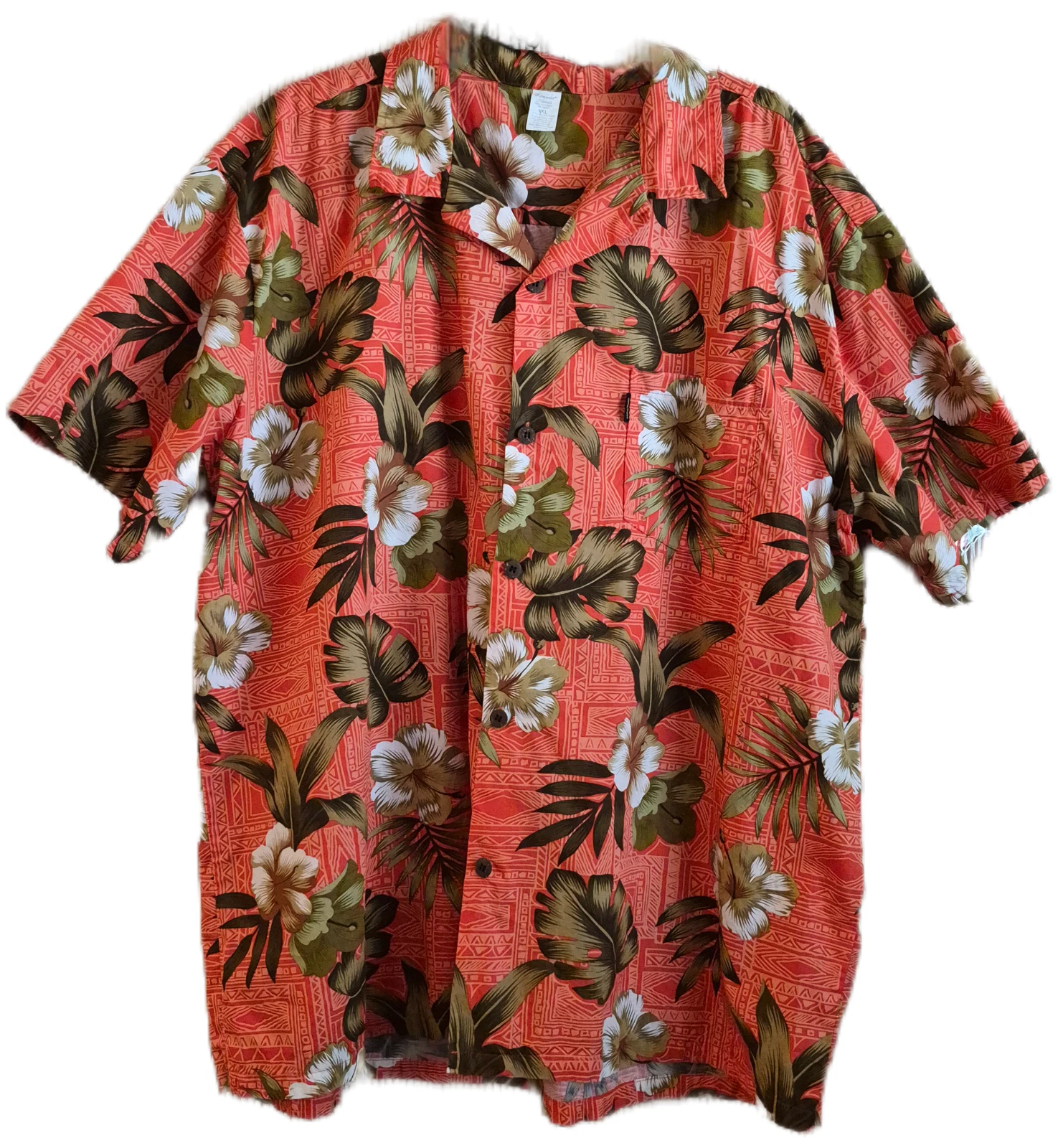 Palmwave Men’s Aloha Shirt Size 4XL Orange Cotton Floral Hawaiian Tropical EUC