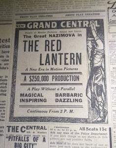 MAY 19, 1919 NEWSPAPER PAGE #1378- NAZIMOVA IN "THE RED LANTERN" MOVIE AD