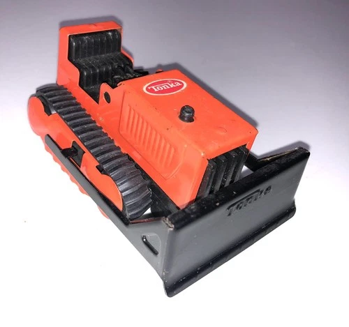 Vintage Pressed Steel Orange Mini Tonka Caterpillar Bulldozer Tractor W/ Tracks