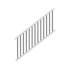 6X3 Ft. Stair Railing Kit Traditional White Polycomposite Black Metal Balusters