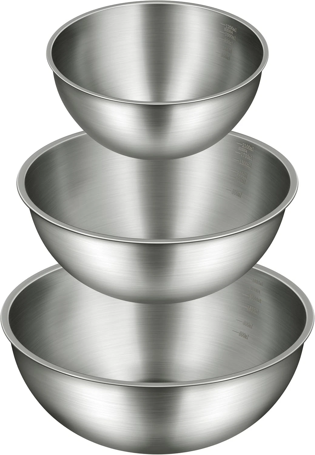 3-Piece Stainless Steel Mixing Bowls Set with Measurement Marks, Food Grade 304