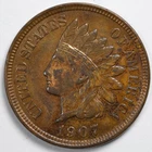 1907 Indian Head Penny Cent About Uncirculated (AU) (Details)