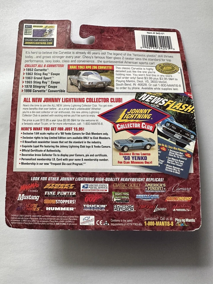 ¡Corvette convertible Johnny Lightning 1998 1/64! ¡AZUL! ¡NUEVO! Foto 3 de 4
