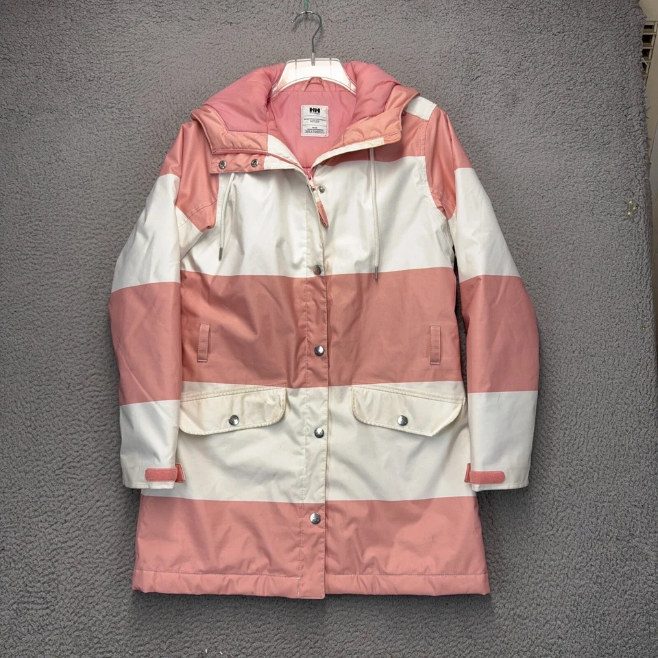 Helly Hansen Lyness Trench Jacket Womens Medium Pink White Striped Waterproof - Image 3 of 4