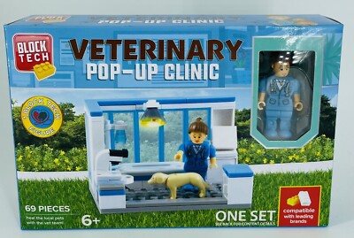 NEW Block Tech Veterinary Pop Up Clinic 69 Pc Set Compatible Dog Puppy Vet