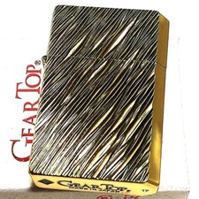 GEAR TOP Zebra Cut Antique Gold Double-Sided Processing Lighter Made in Japan