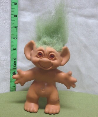 NAKED TROLL gonk figure 1990s toy w/ green hair & orange eyes Uneda Wishnik dam